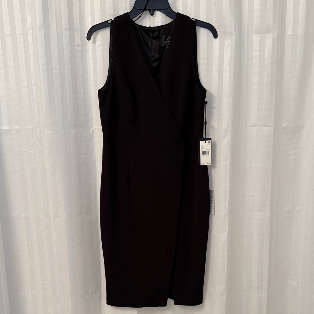 NWT Adrianna Papell Knit Crepe Wrap Skirt Dress in Black - Size 8